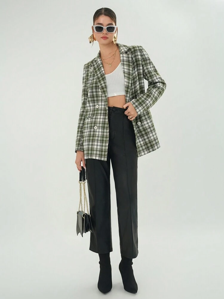 Plaid Print Lapel Neck Blazer