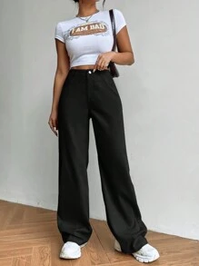 SHEIN EZwear Pantalon Ample Unicolore - Noir - Voir 1