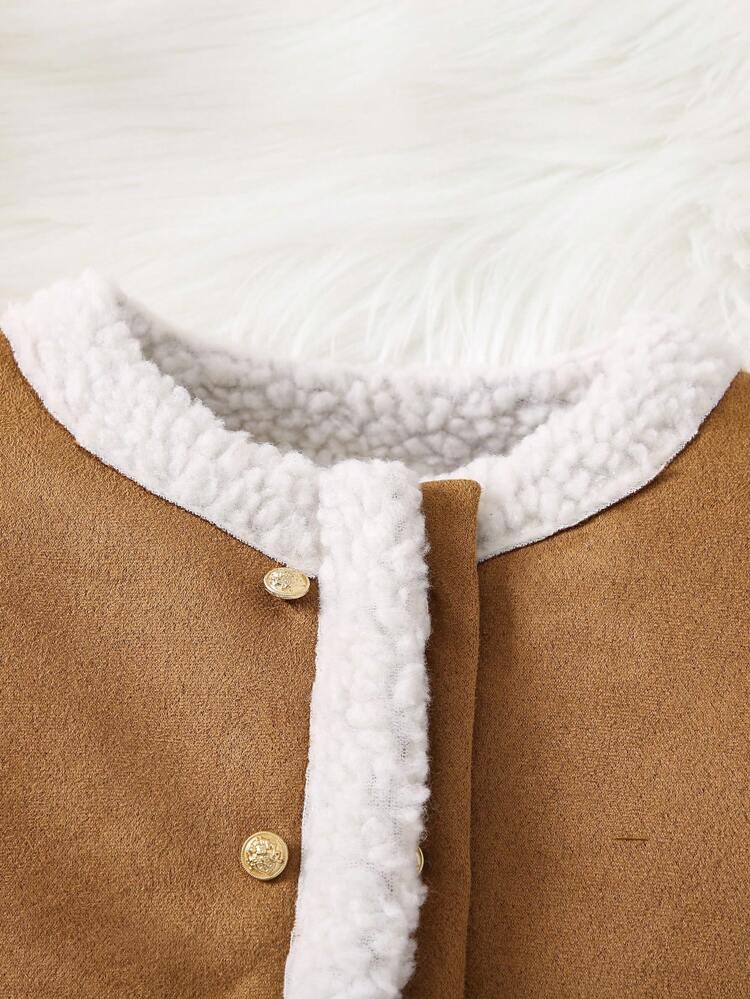 ヤングガール コントラストトリム ダブルポケット テディライン ジャケット