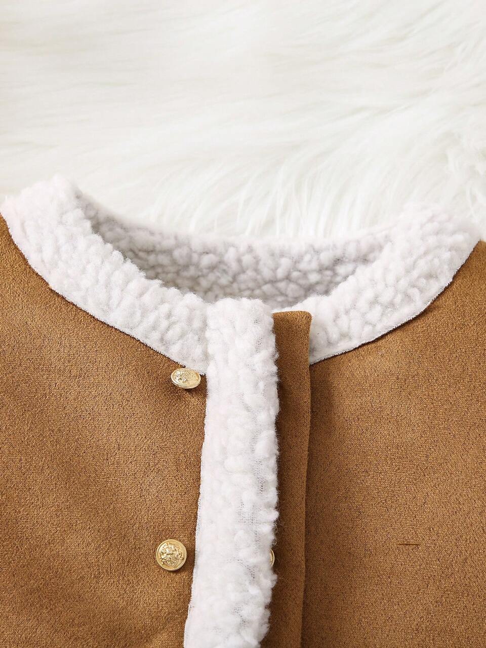 Young Girl Contrast Trim Dual Pocket Teddy Lined Jacket
