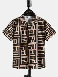 SHEIN 青少年男生夏季休閒全印花短袖襯衫 - 彩色 - 查看 1