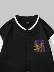 ROMWE MEN Street Life Các bạn Slogan & In Lửa Hai âm Áo khoác Đại học - Đen và trắng - Xem 6