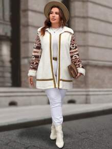 SHEIN LUNE Hơn In Địa lý Tương phản ràng buộc Áo khoác Teddy - Nhiều màu - Xem 4