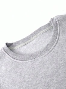 SHEIN EZwear Plus Cactus & Letter Graphic Thermal Pullover - Light Grey - View 4