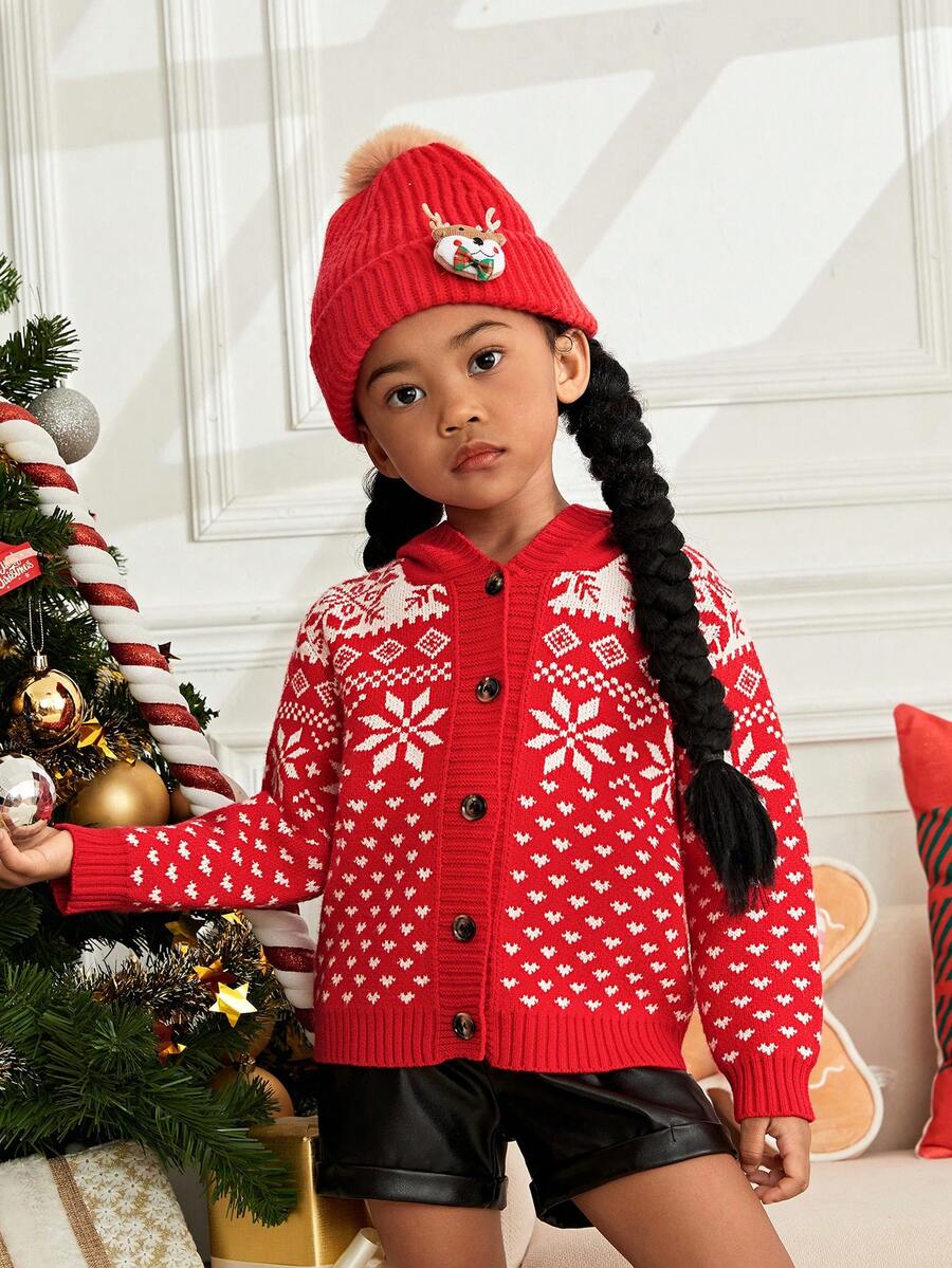 SHEIN 女小童1入組雪花圖案前紐扣開襟衫 - 彩色 - 查看 1