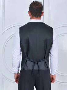 Manfinity AFTRDRK 男士大码佩斯利印花青果領馬甲 - 藍色 - 查看 2