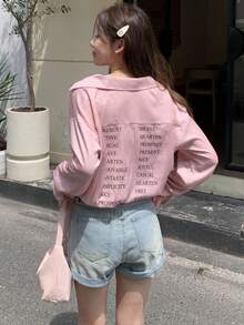 DAZY Letter Graphic Drop Shoulder Oversized Shirt - Pink - View 7