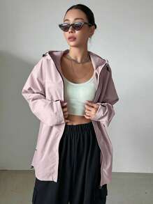 DAZY Dây kéo Dây rút Áo trùm đầu - Hồng - Xem 5