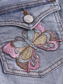 ROMWE Kawaii Butterfly Embroidery Flare Leg Jeans - Light Wash - View 3