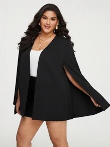 SHEIN Privé Plus Cloak Sleeve Open Front Blazer - Black - View 4