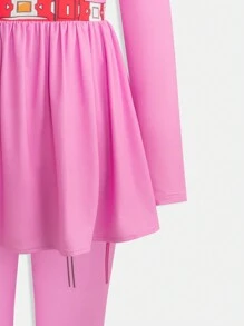 SHEIN Unity 圖案印花花邊腰連身褲 - 藕粉色 - 查看 3