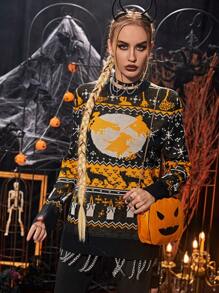 EMERY ROSE Halloween Pattern Sweater Fall Cloth For Women