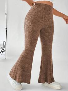 Flirla Hơn Dệt kim Marled Quần ống loe - màu nâu - Xem 7