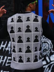 Manfinity EMRG 男士幾何圖案毛衣背心 - 彩色 - 查看 2