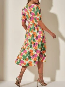 SHE(IN) BRASIL Allover Floral Print Ruffle Hem Dress - Multicolor - View 2