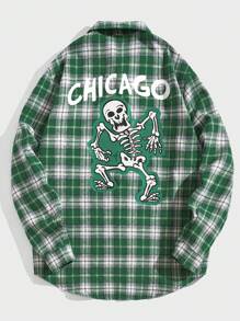 ROMWE MEN Street Life Guys Plaid & Skeleton Print Shirt - Multicolor - View 1