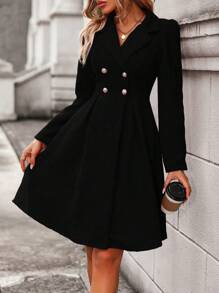 Chiquease 雙排釦褶皺下擺花呢外套