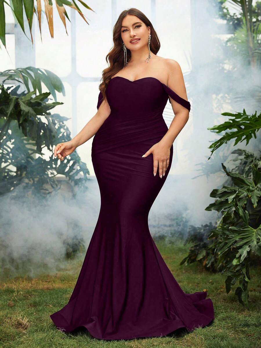Hơn Off Shoulder Nàng tiên cá Hem Ăn mặc trang trọng - Màu tím - Xem 1