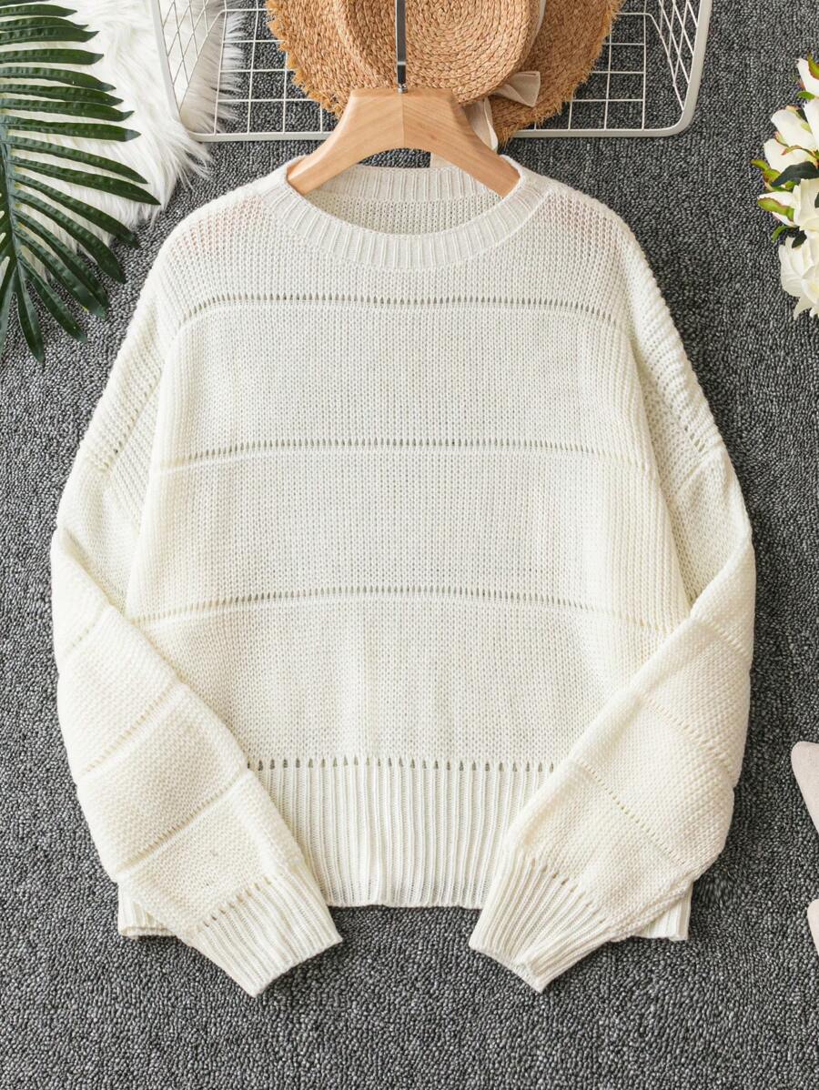 SHEIN Unity Hơn Đồ đan Ribbed Chất rắn Áo len - trắng - Xem 1