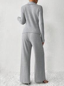 SHEIN Essnce Viền chia cắt Áo thun & Quần ống rộng - Xám - Xem 2