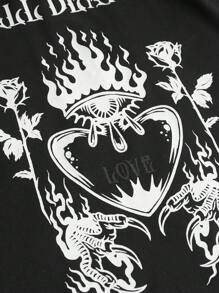 Blunt burn Goth Letter Graphic Cold Shoulder Tee - Black - View 4