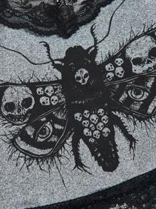 Y2Kool Robin Top de tirantes con encaje en contraste y estampado de calavera oscura, para verano, vacaciones, primavera, playa, salir, festival, Ibiza, se adapta a la colección de ropa casual de otoño, elegante, nuevos atuendos de año nuevo