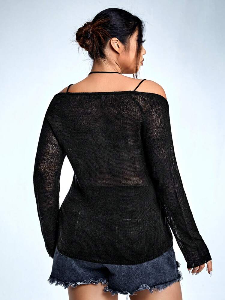 Plus Split Hem Halter Neck Asymmetrical Hem Crop Sweater