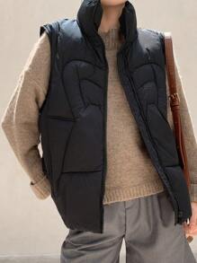 DAZY Solid Zip Up Vest Winter Thick Coat ,Winter Women Clothes,Winter Coat Women Jacket - Black - View 3