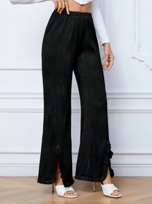 SHEIN Tall Split Hem Flare Leg Pants - Black - View 4