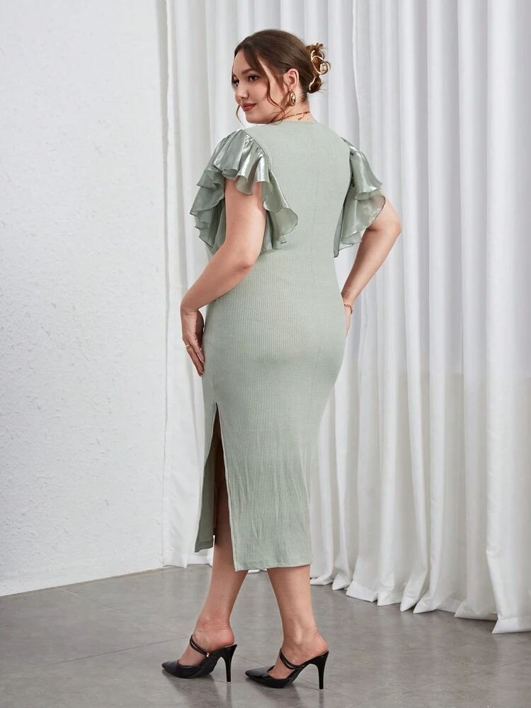 Plus Butterfly Sleeve Split Thigh Dress