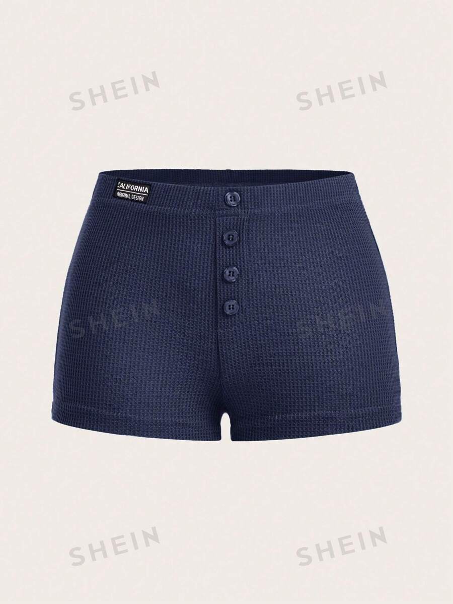 SHEIN ICON Pantalones Cortos Mini Con Detalles De Botones Y Parches De Letras