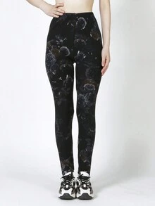 Floral Print Leggings - Black - View 4