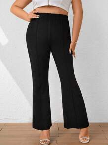SHEIN Unity Plus Seam Front Flare Leg Pants - Black - View 2