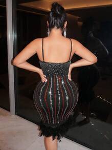 SHEIN SXY Abito sottoveste dettaglio strass orlo con frange