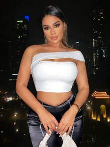 SHEIN SXY 素色短款條紋針織上衣