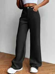 SHEIN EZwear Pantalon Ample Unicolore - Noir - Voir 5