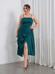 SHEIN Privé 大碼側收褶圍裹下擺吊帶洋裝