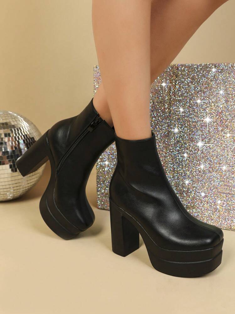 2025年秋冬 レディースファッショナブルブーツ、秋服に最適、パーカーにも合う、レディースプラットフォームヒール - ブラック - 見る 4