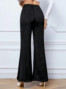 SHEIN Tall Split Hem Flare Leg Pants - Black - View 2