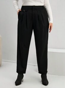 SHEIN Essnce Hơn Xếp nếp Quần - màu đen - Xem 1