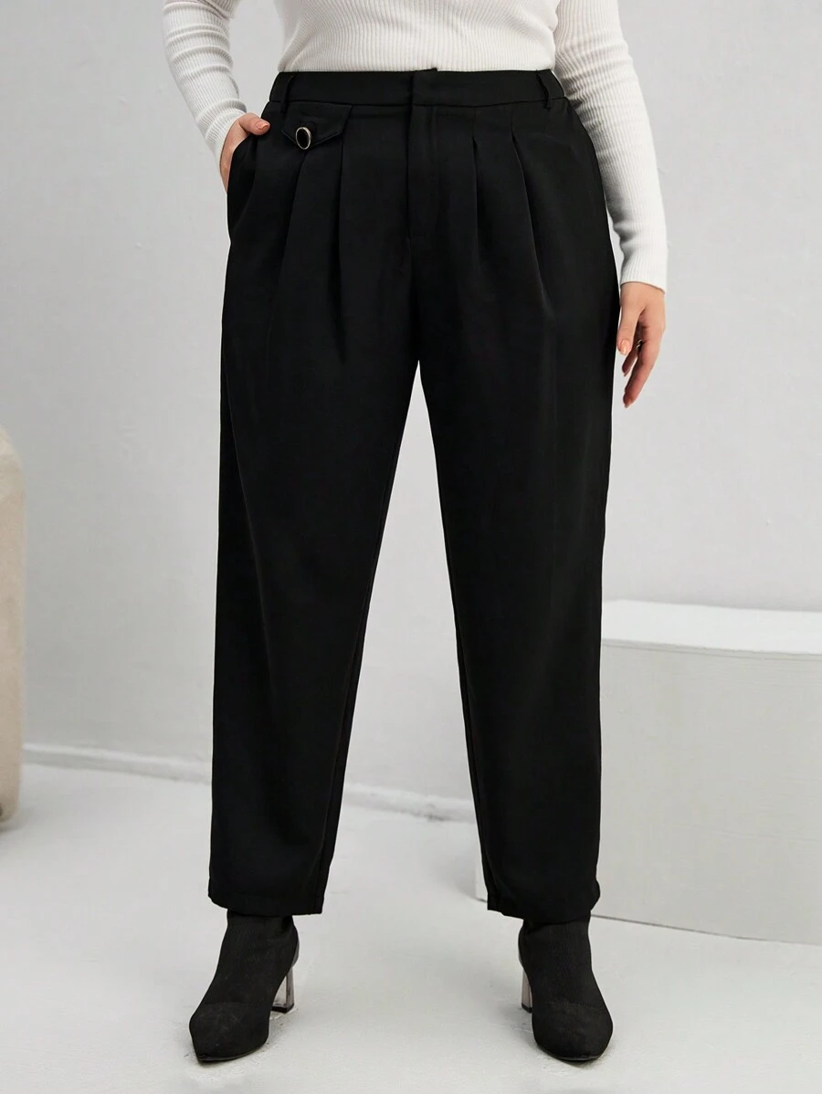 SHEIN Essnce Hơn Xếp nếp Quần - màu đen - Xem 1