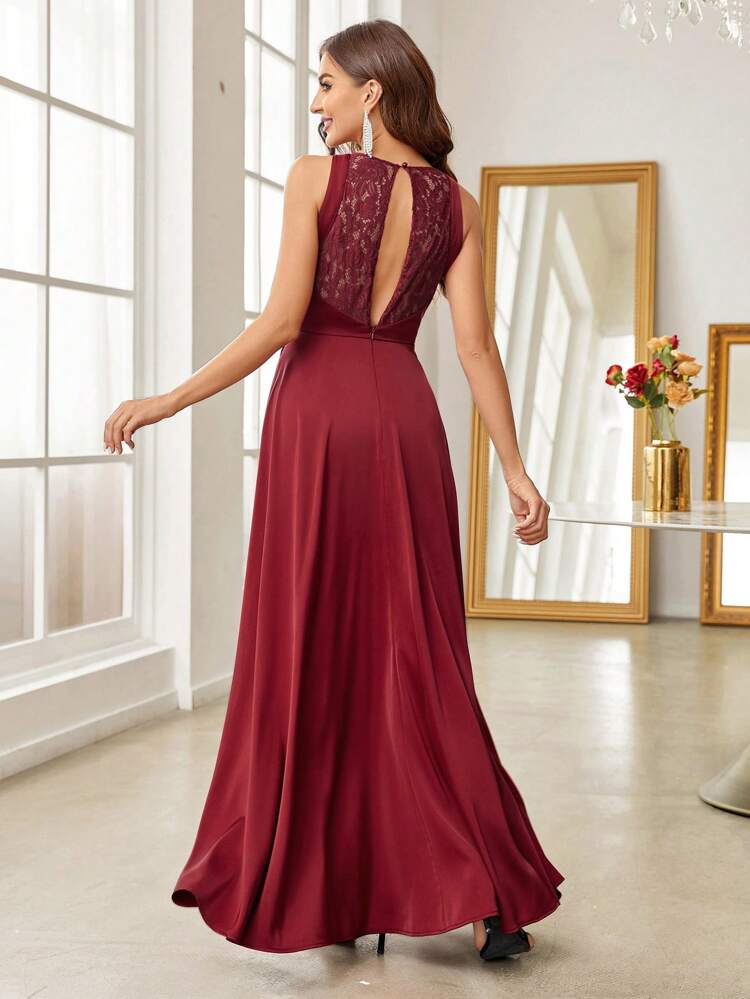 Cutout Lace Back Split High Bridesmaid Dress