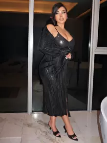 SHEIN SXY Solid Open Front Longline Coat - Black - View 6