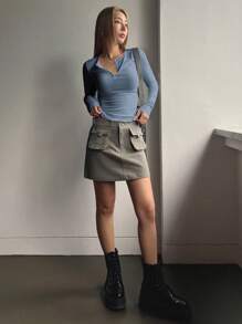 DAZY Half Button Ribbed Knit Tee,Fall Women Clothes