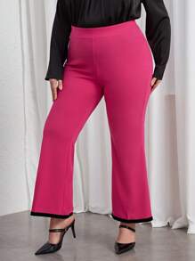 SHEIN Privé Plus Contrast Trim Flare Leg Pants - Pink - View 1