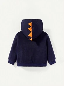 Cozy Pixies Baby Boy Dinosaur Print 3D Design Hooded Thermal Lined Coat - Navy Blue - View 2