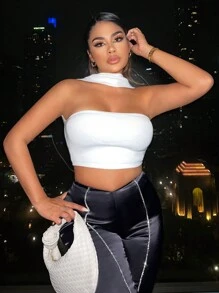 SHEIN SXY 素色短款條紋針織上衣