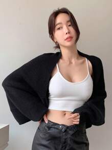 DAZY Chất rắn tay cánh Cắt sửa áo lông cừu - màu đen - Xem 3