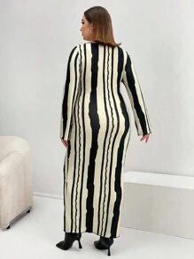 SHEIN Essnce Plus Striped Print Bodycon Dress - Black - View 2