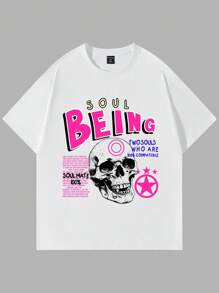 ROMWE MEN Street Life Men Slogan & Skull Print Tee - White - View 1